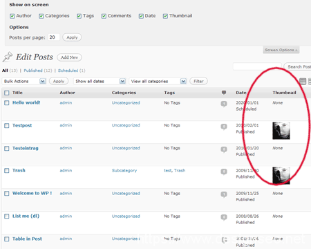 为WordPress 后台文章列表添加缩略图 2